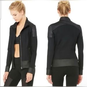 Alo Yoga Moto Full Zip Track Jacket Women’s Size L Black Workout Zip Pockets